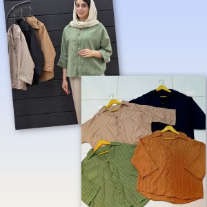 شومیز چهار خونه یقه چینی  { تک سایز 36 الی 48}